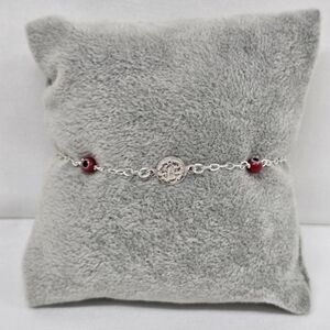 Pulsera San Benito 925 Sterling Silver Adjust. Bracelet Red Decorative Accents